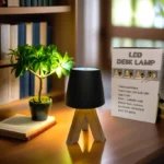 Rechargeable Matte Black LED Metal Touch Table Lamp - Ambient Lighting for Home & Office
